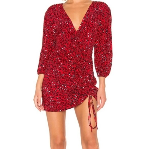 Lovers + Friends Women's Red Leopard Mini Dress Size M 3/4 Sleeve Party Cocktail - Picture 1 of 13